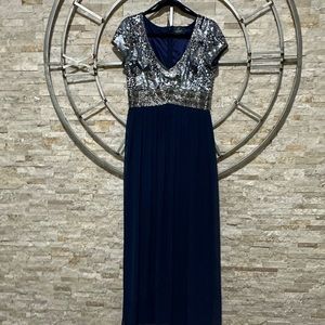 ADRIANNA PAPELL Long Chiffon Evening Gown Sequined Bodice Sz 8